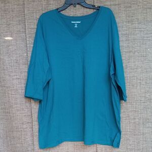 Woman Within Teal V-Neck Blouse Tunic
